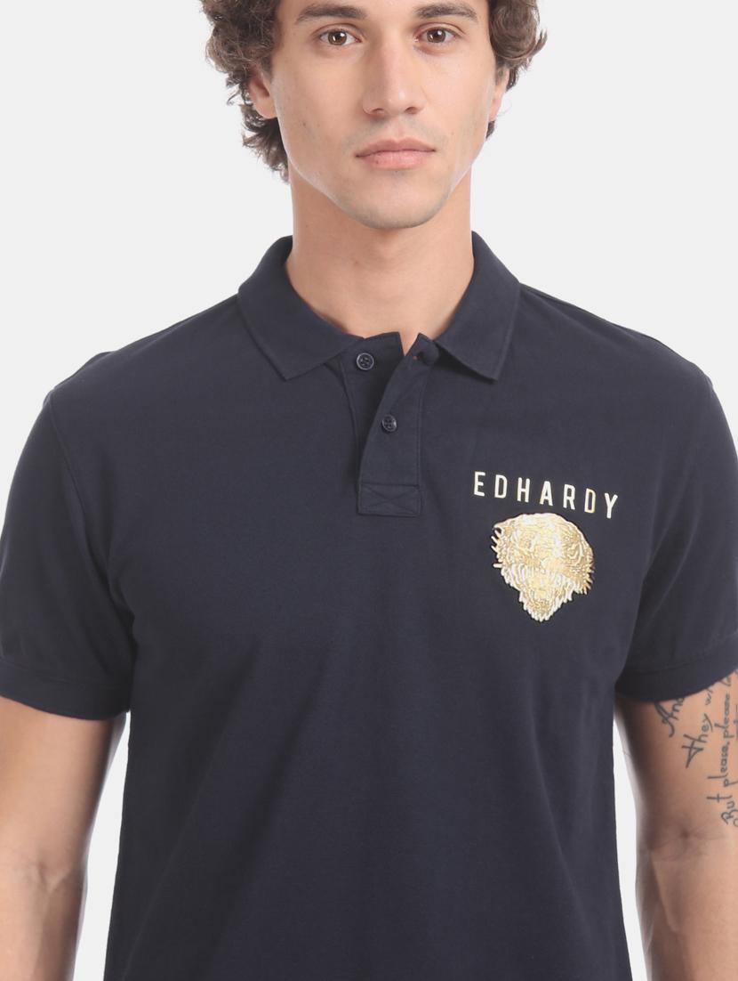 navy blue solid polo t-shirt - 17630947 - Zoom Image - 5