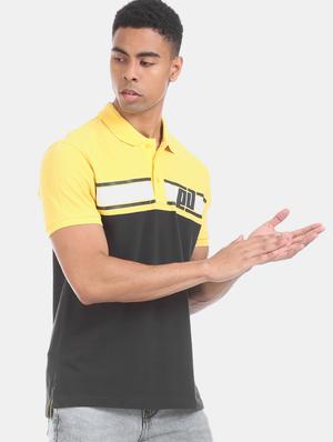 yellow color block polo t-shirt - 17630953 - Standard Image - 2