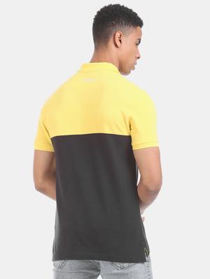 yellow color block polo t-shirt - 17630953 - Standard Image - 3