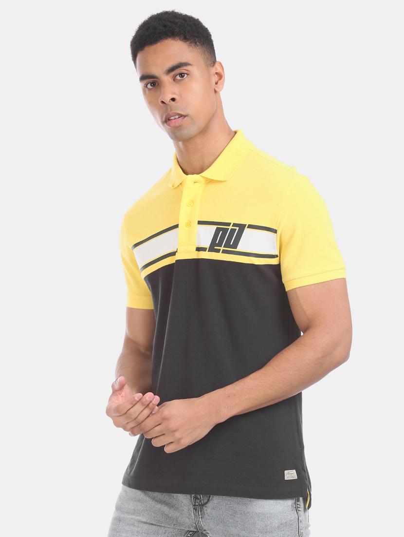 yellow color block polo t-shirt - 17630953 - Zoom Image - 1