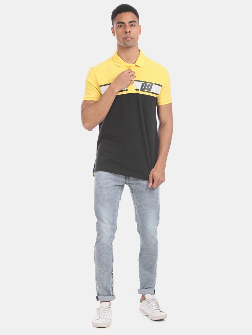 yellow color block polo t-shirt - 17630953 - Zoom Image - 4
