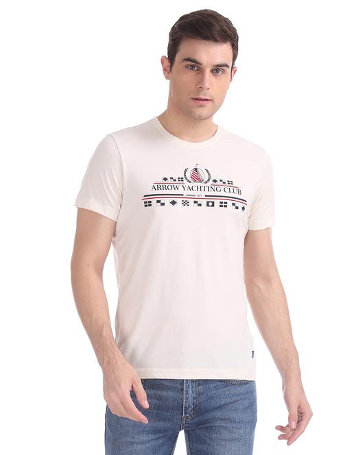 off white chest print t-shirt - 17630983 - Standard Image - 1