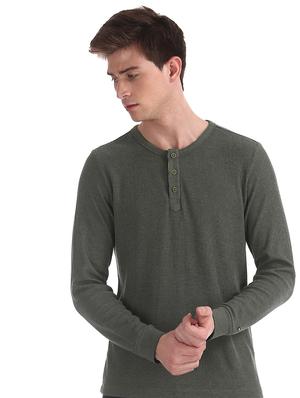 grey self design henley t-shirt - 17630994 - Standard Image - 2