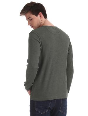 grey self design henley t-shirt - 17630994 - Standard Image - 3