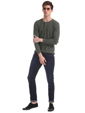 grey self design henley t-shirt - 17630994 - Standard Image - 4