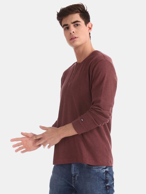 maroon self design t-shirt - 17630995 - Standard Image - 1