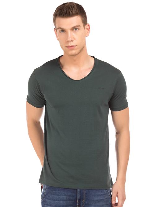 bottle green solid t-shirt - 17631091 - Very Small Image - 1