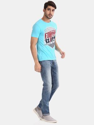 turquoise blue front print t-shirt - 17631155 - Standard Image - 4