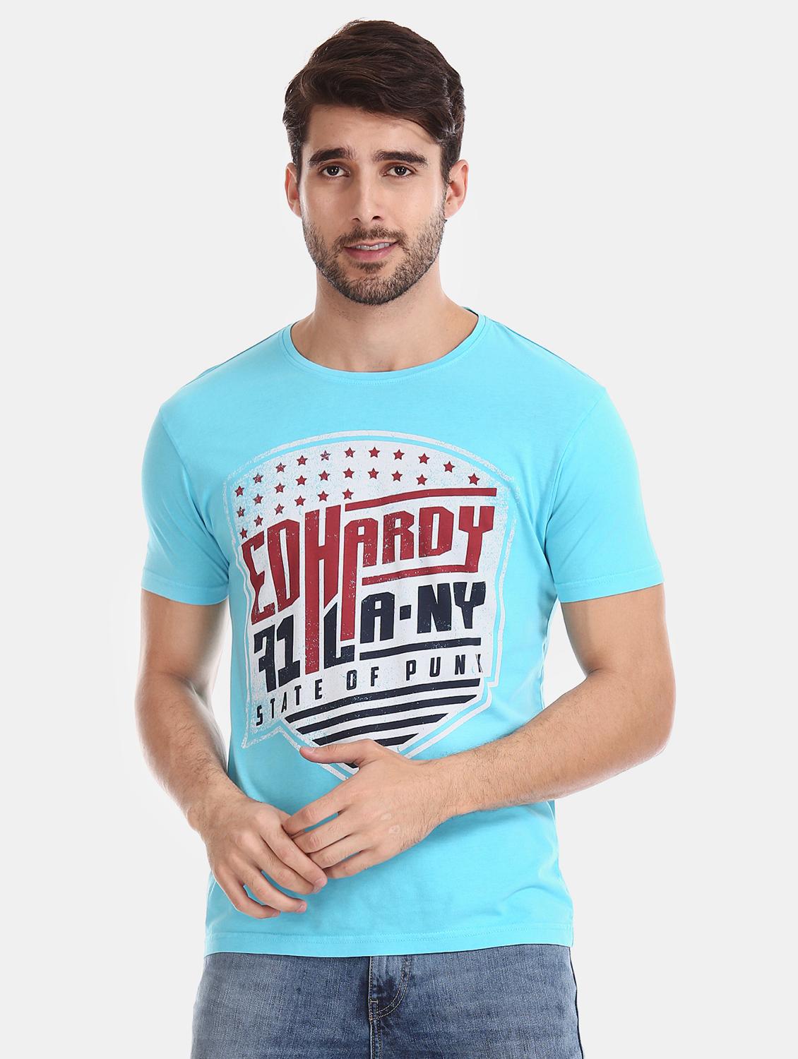 turquoise blue front print t-shirt - 17631155 - Zoom Image - 1