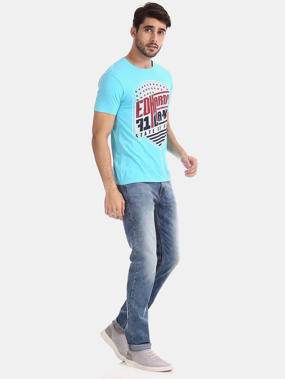 turquoise blue front print t-shirt - 17631155 - Zoom Image - 4