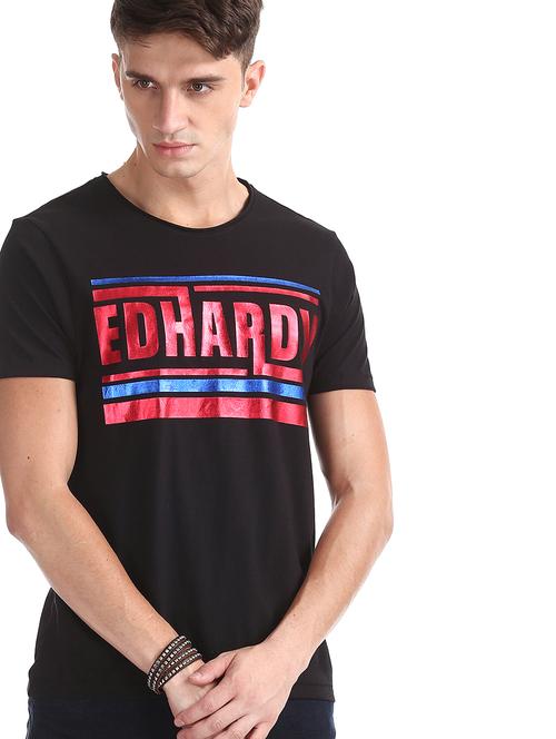 black chest print t-shirt - 17631203 - Standard Image - 1