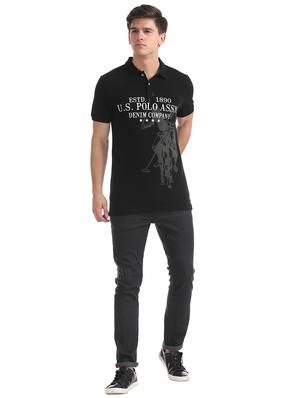 black printed polo t-shirt - 17631373 - Standard Image - 4