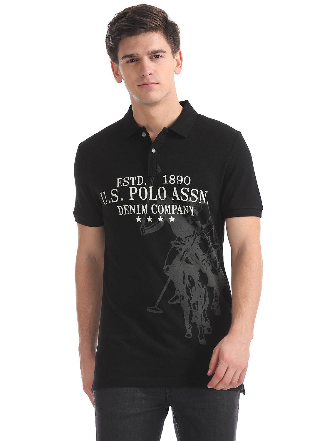black printed polo t-shirt - 17631373 - Zoom Image - 1