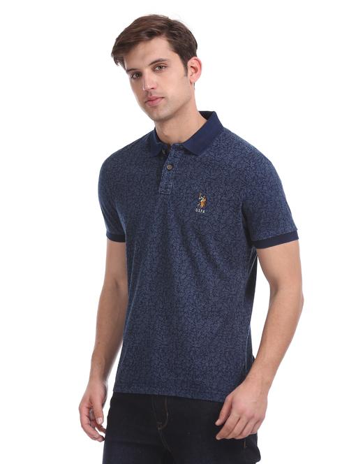 navy blue printed polo t-shirt - 17631380 - Standard Image - 1