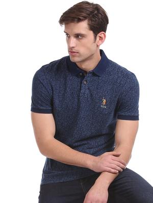 navy blue printed polo t-shirt - 17631380 - Standard Image - 3