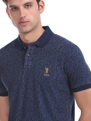 navy blue printed polo t-shirt - 17631380 - Standard Image - 4