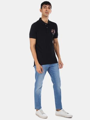 black solid polo t-shirt - 17631394 - Standard Image - 4