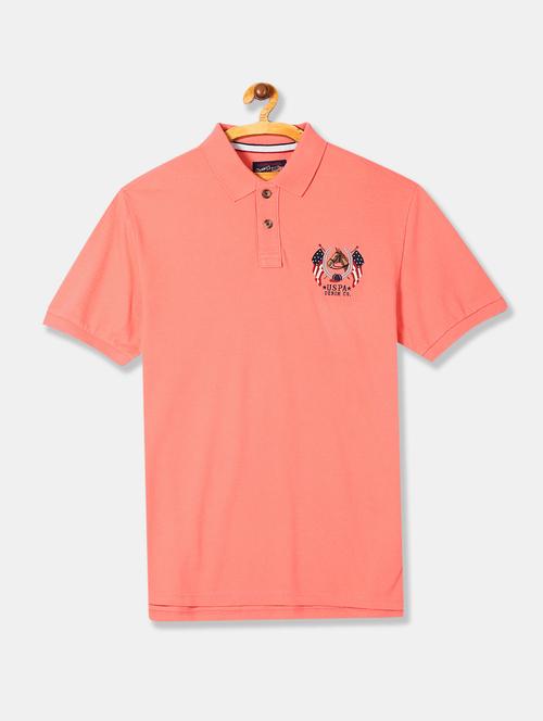 peach solid polo t-shirt - 17631396 - Standard Image - 1