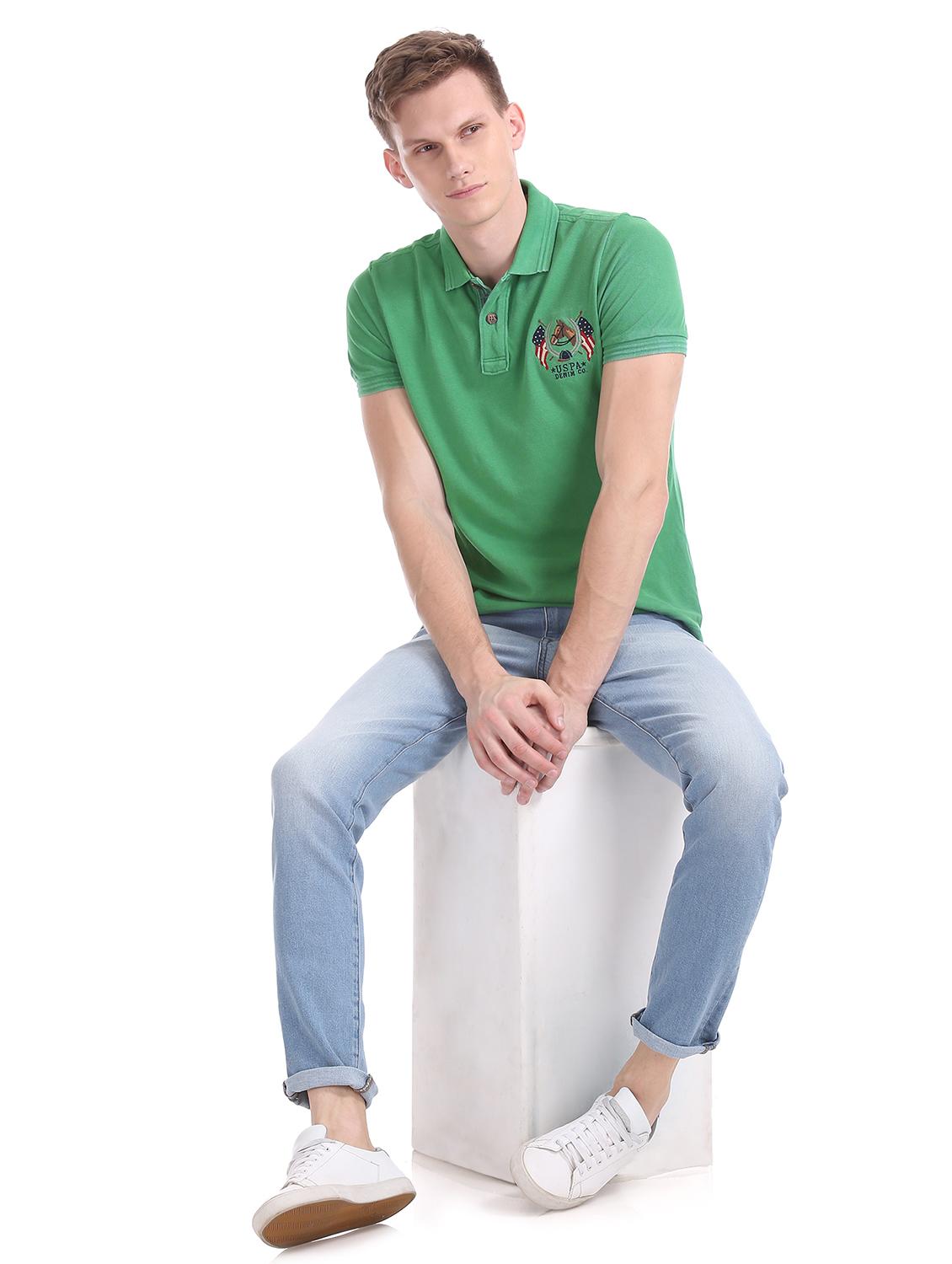 green solid polo t-shirt - 17631398 - Zoom Image - 4