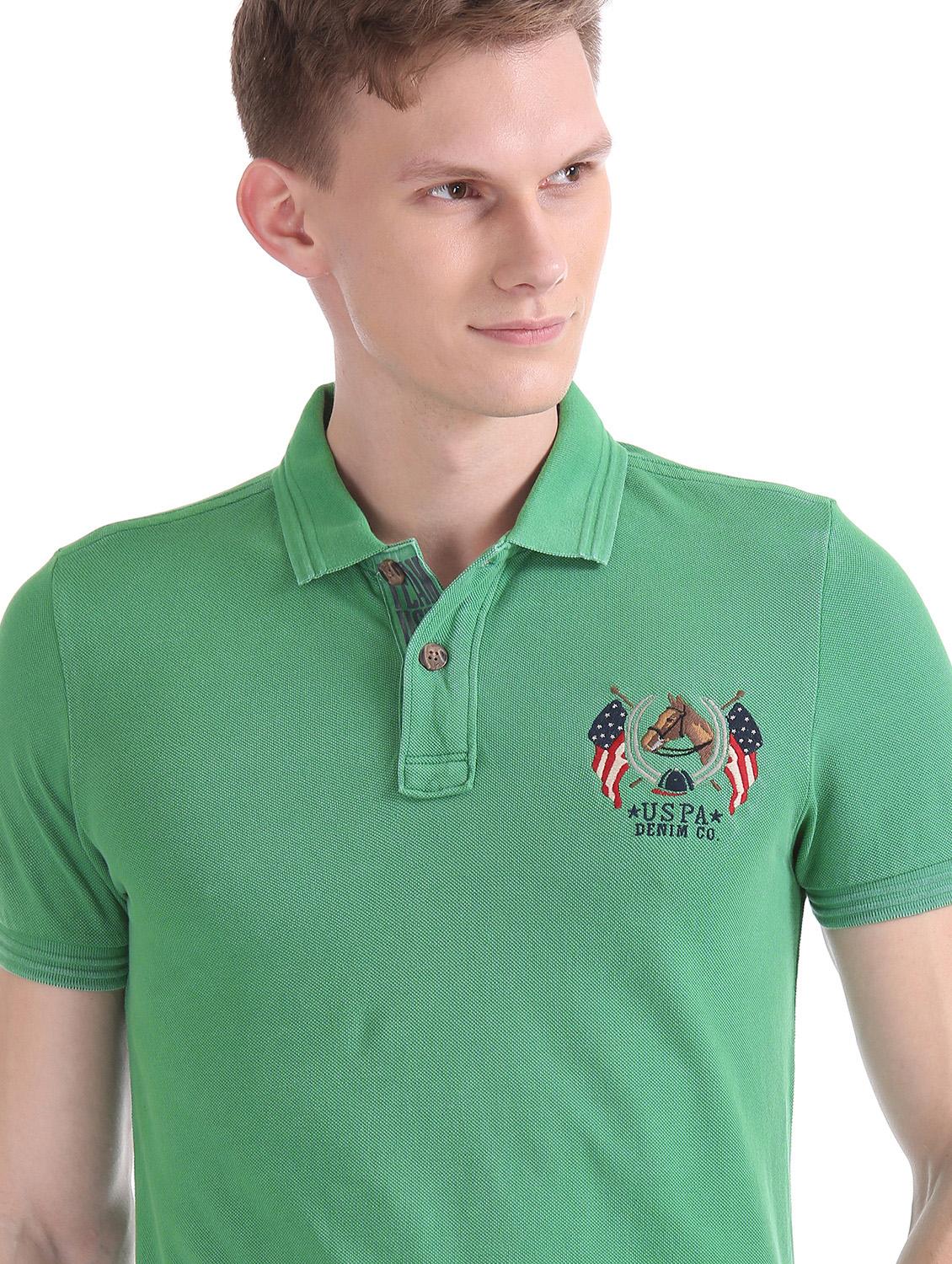 green solid polo t-shirt - 17631398 - Zoom Image - 5