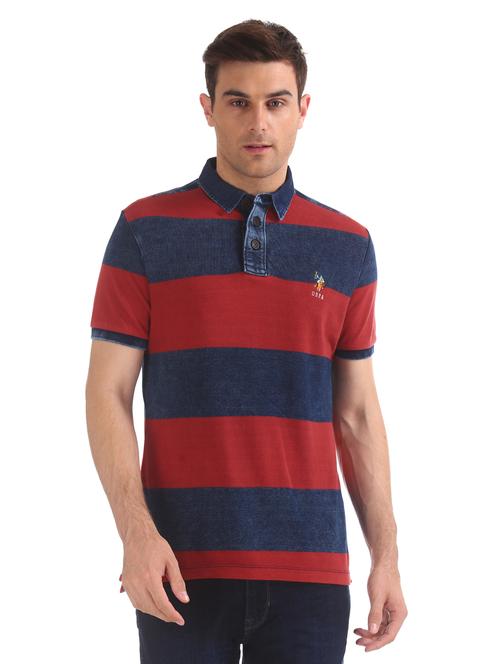 red striped collared t-shirt - 17631403 - Standard Image - 1