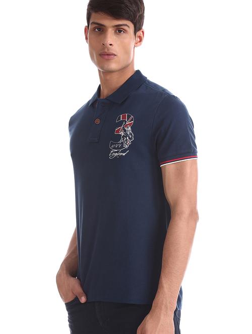 navy blue printed polo t-shirt - 17631426 - Standard Image - 1