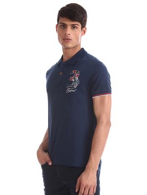 navy blue printed polo t-shirt - 17631426 - Standard Image - 2