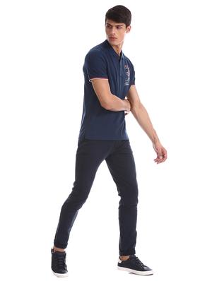 navy blue printed polo t-shirt - 17631426 - Standard Image - 4