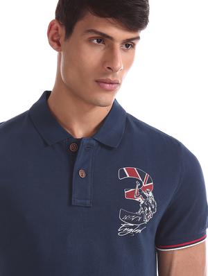 navy blue printed polo t-shirt - 17631426 - Standard Image - 5