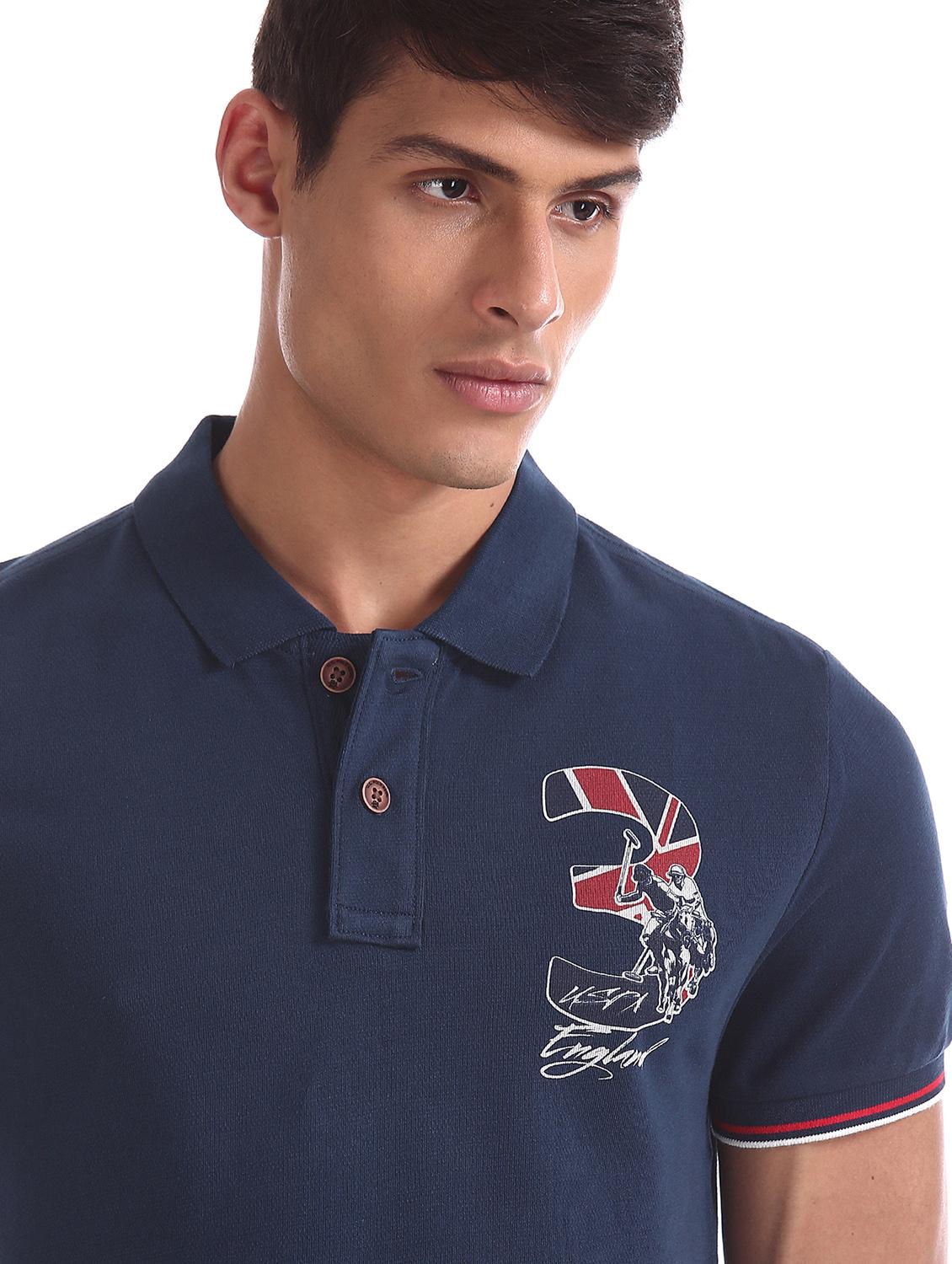 navy blue printed polo t-shirt - 17631426 - Zoom Image - 5