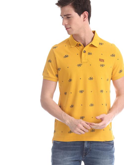 yellow printed polo t-shirt - 17631435 - Standard Image - 1