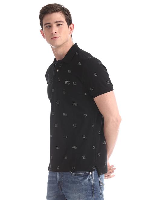 black printed polo t-shirt - 17631439 - Standard Image - 1