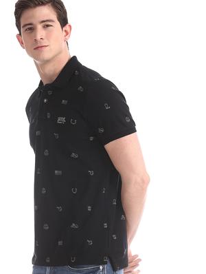 black printed polo t-shirt - 17631439 - Standard Image - 2
