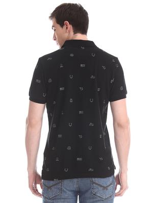 black printed polo t-shirt - 17631439 - Standard Image - 3