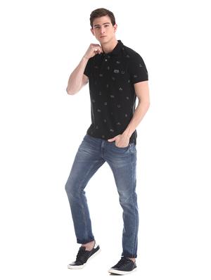 black printed polo t-shirt - 17631439 - Standard Image - 4