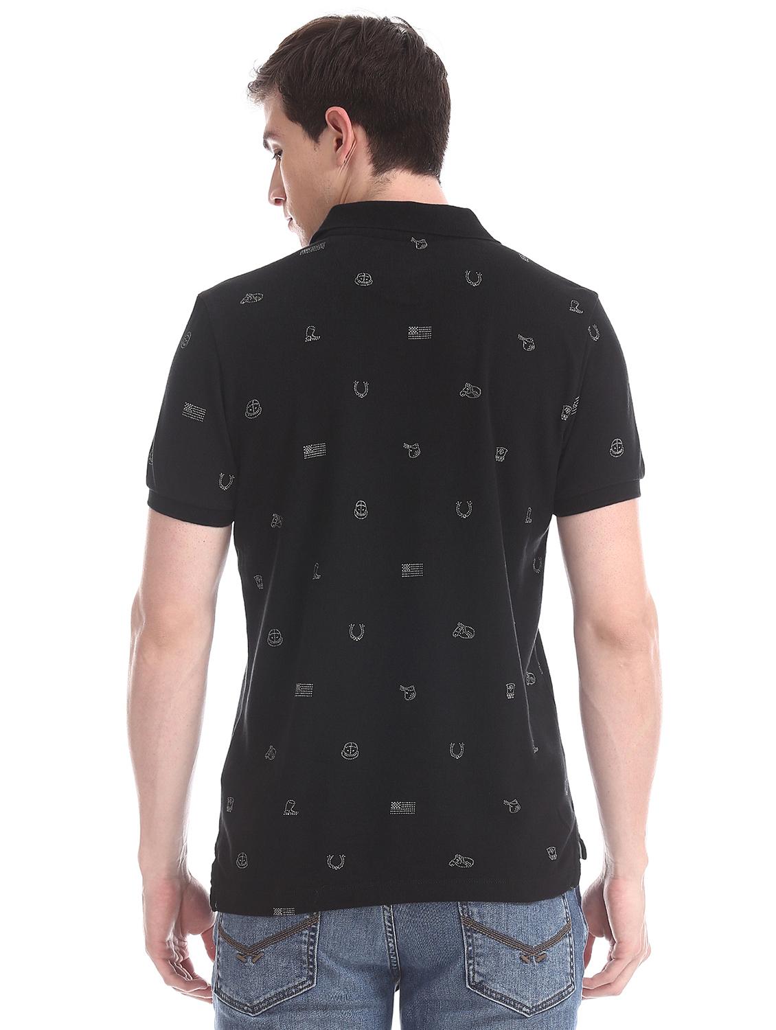 black printed polo t-shirt - 17631439 - Zoom Image - 3