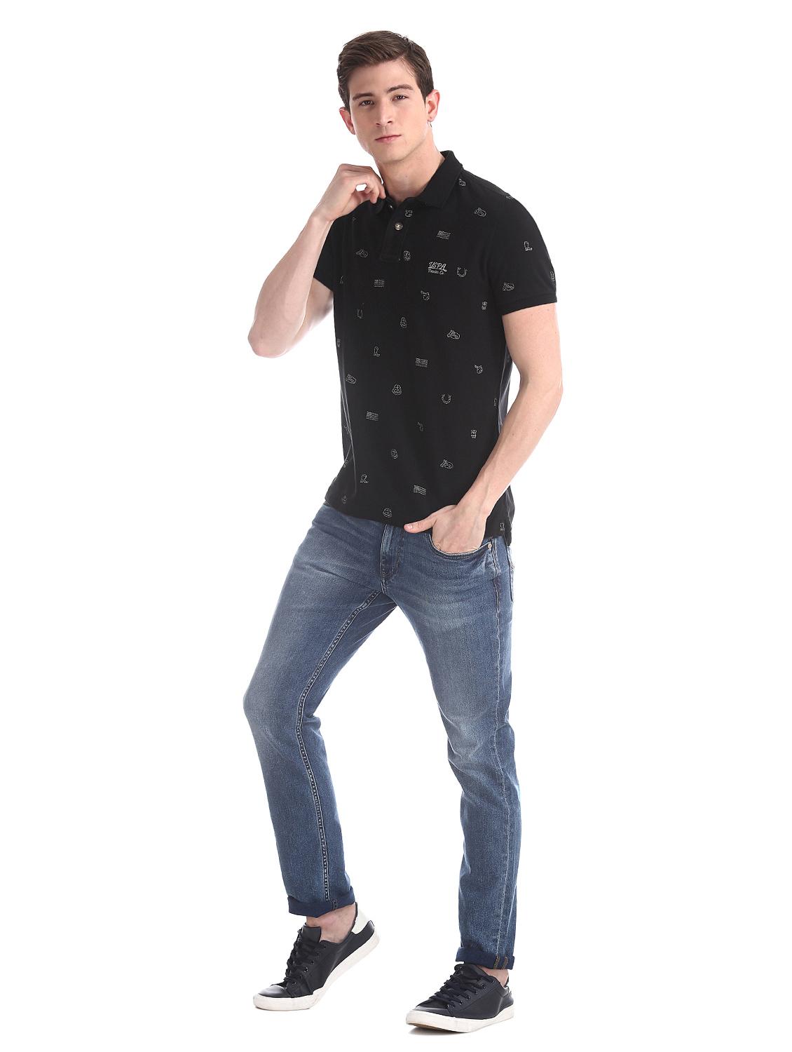 black printed polo t-shirt - 17631439 - Zoom Image - 4
