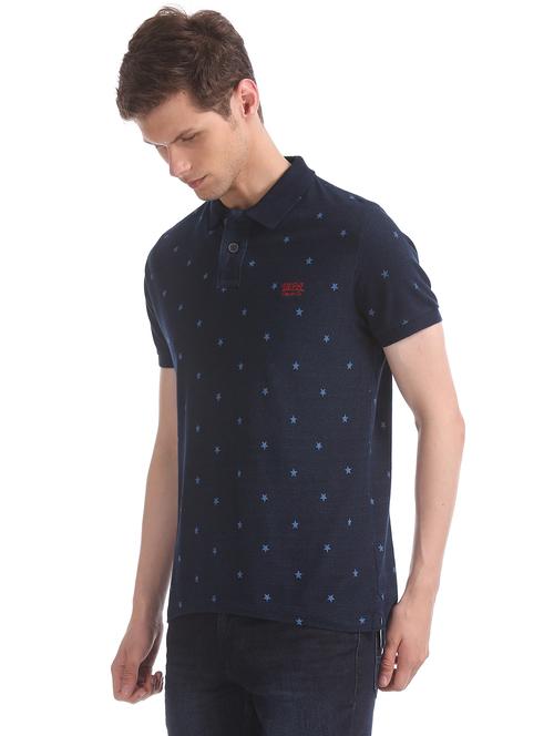 navy blue printed polo t-shirt - 17631442 - Standard Image - 1