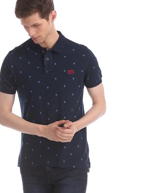 navy blue printed polo t-shirt - 17631442 - Standard Image - 2