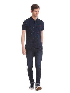 navy blue printed polo t-shirt - 17631442 - Standard Image - 4