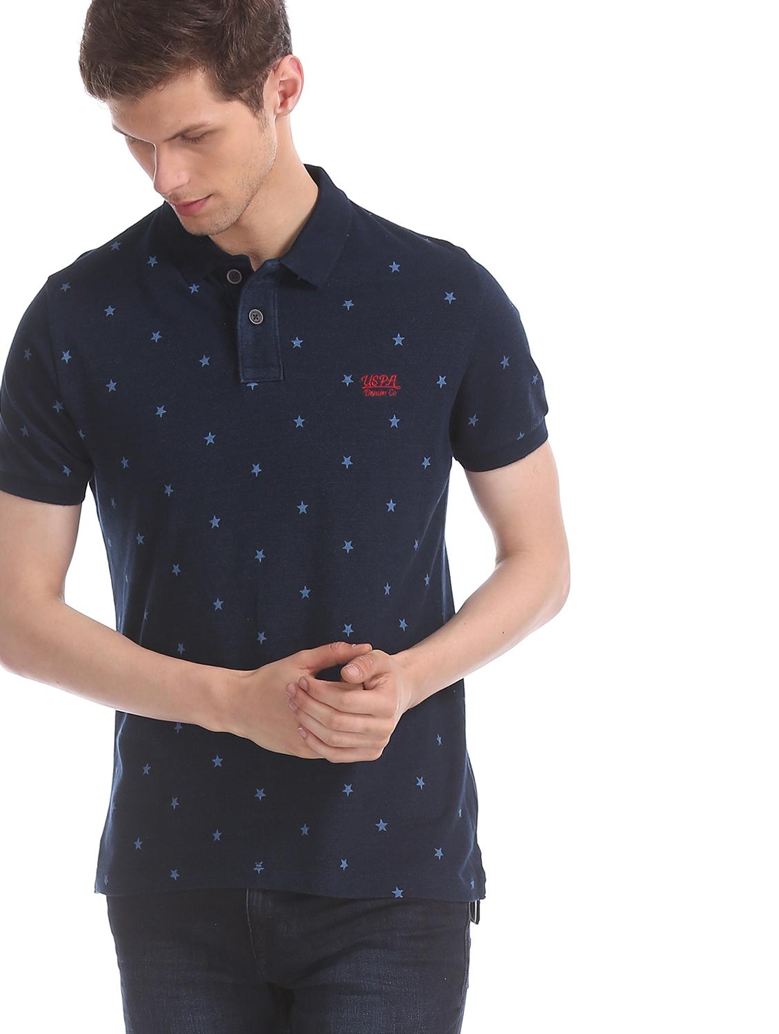 navy blue printed polo t-shirt - 17631442 - Zoom Image - 2