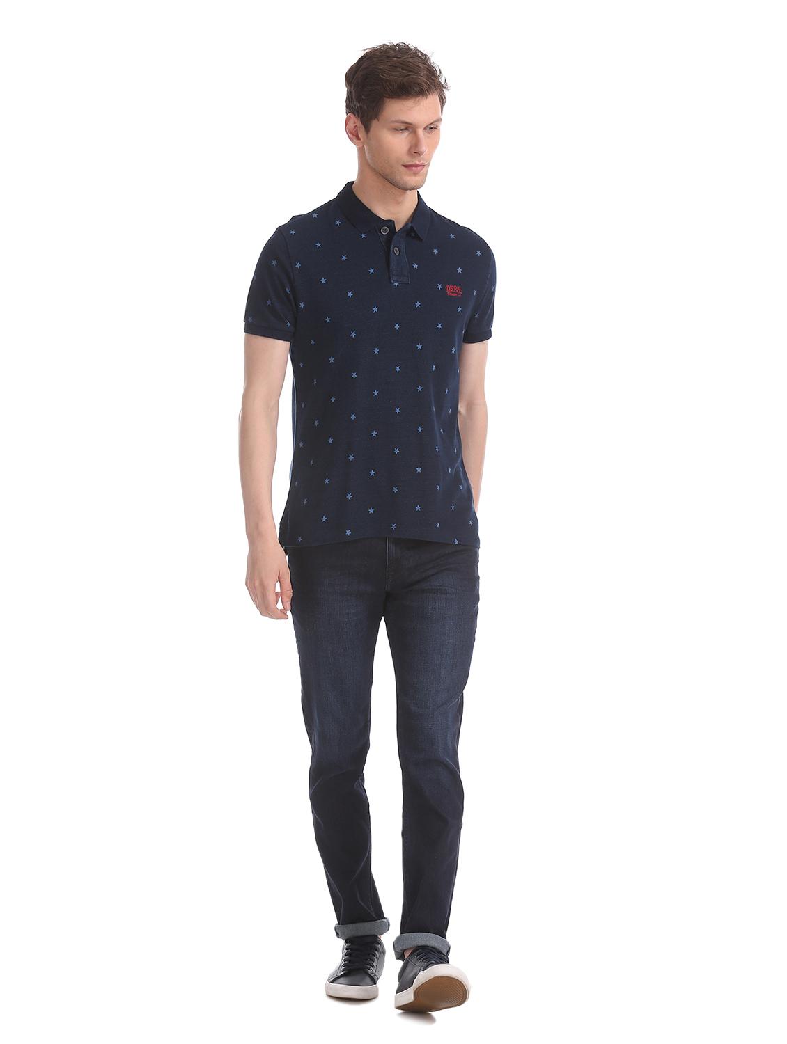 navy blue printed polo t-shirt - 17631442 - Zoom Image - 4