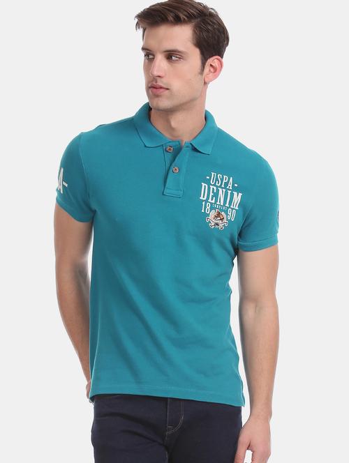 blue printed polo t-shirt - 17631447 - Very Small Image - 1