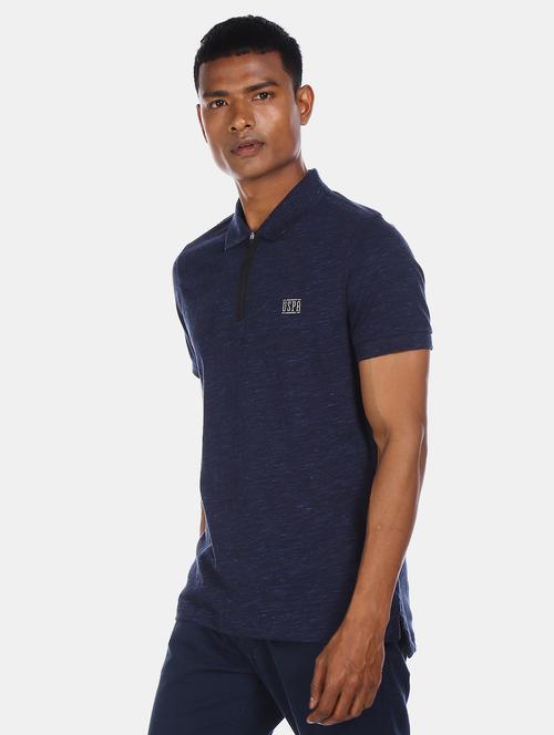 navy blue printed polo t-shirt - 17631456 - Standard Image - 1