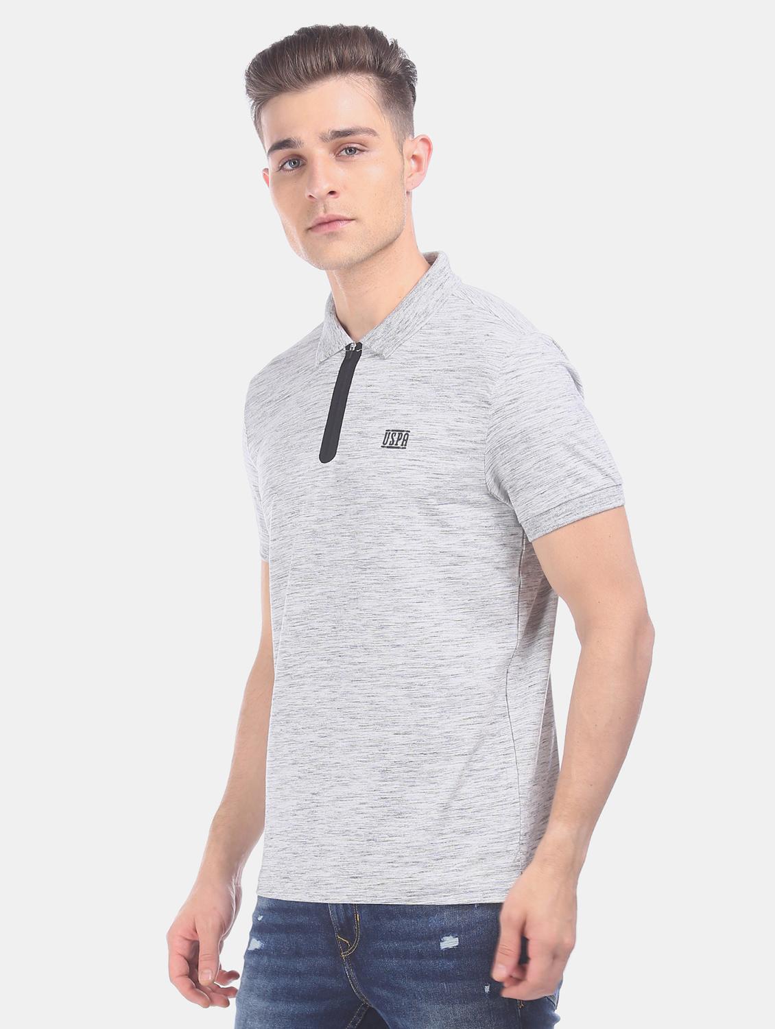 grey melange polo t-shirt - 17631457 - Zoom Image - 1
