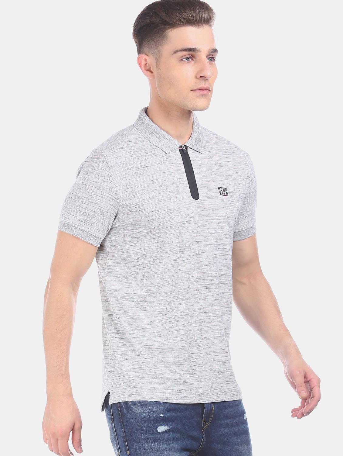 grey melange polo t-shirt - 17631457 - Zoom Image - 2