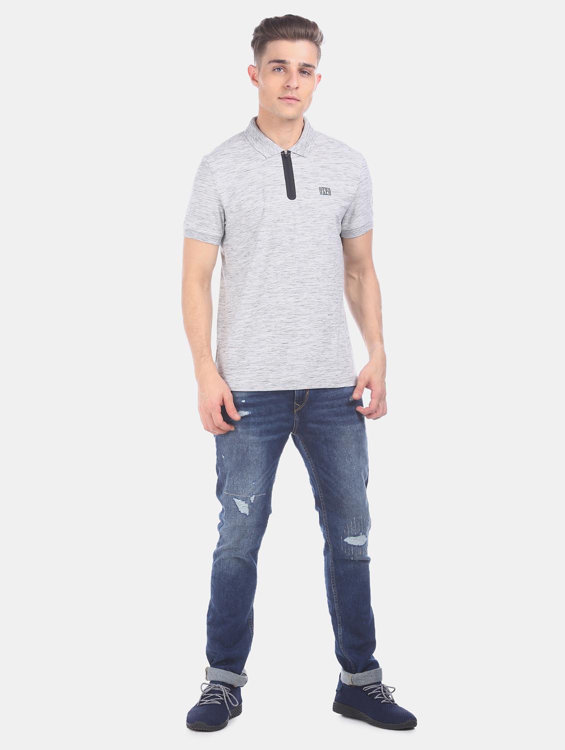 grey melange polo t-shirt - 17631457 - Zoom Image - 4