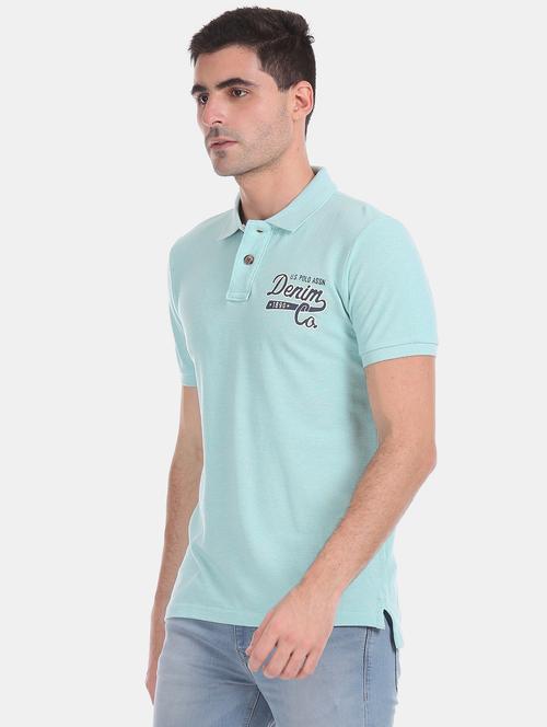 blue solid polo t-shirt - 17631458 - Standard Image - 1