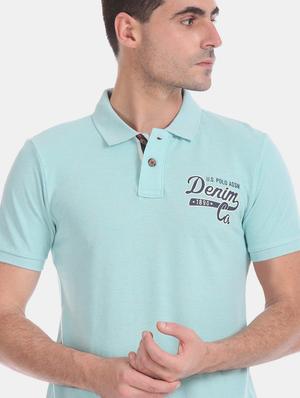 blue solid polo t-shirt - 17631458 - Standard Image - 5