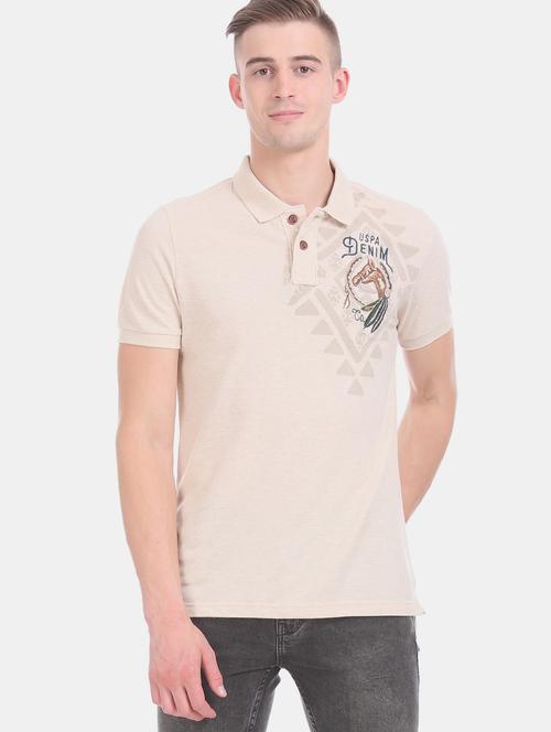 beige printed polo t-shirt - 17631465 - Standard Image - 1